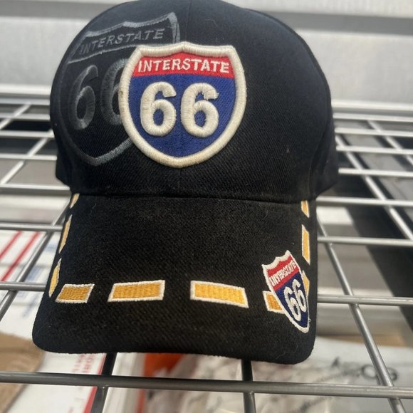 VTG Santo Cap Route 66 Roadmap Design Hat Cap Black Open Road Strapback NWT - Picture 1 of 11